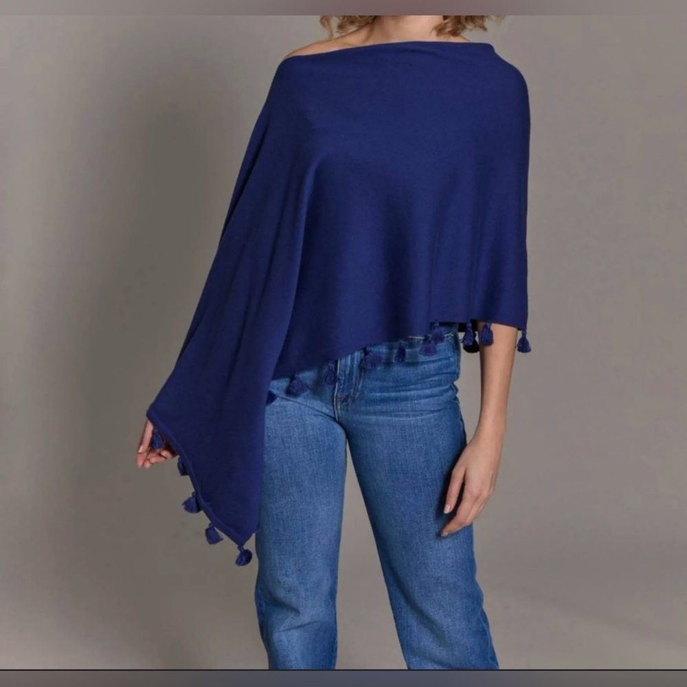 ALASHAN CasHmere Blue Poncho with Tassels